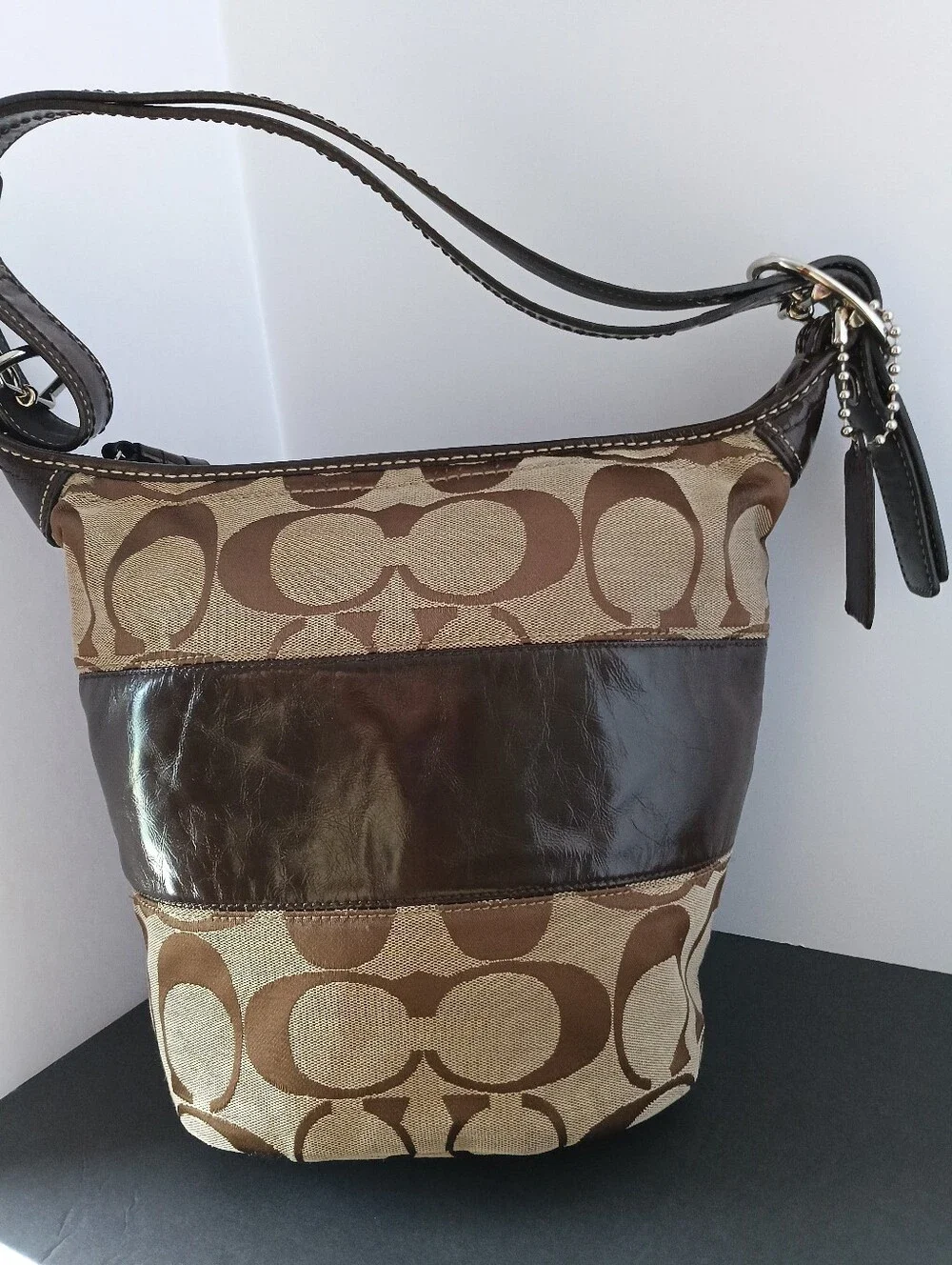 Coach Signature Brown Canvas & Leather Shoulder Bag